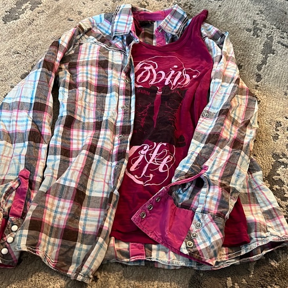Womens size medium plaid shirt and tank cowgirl up! - Picture 1 of 6